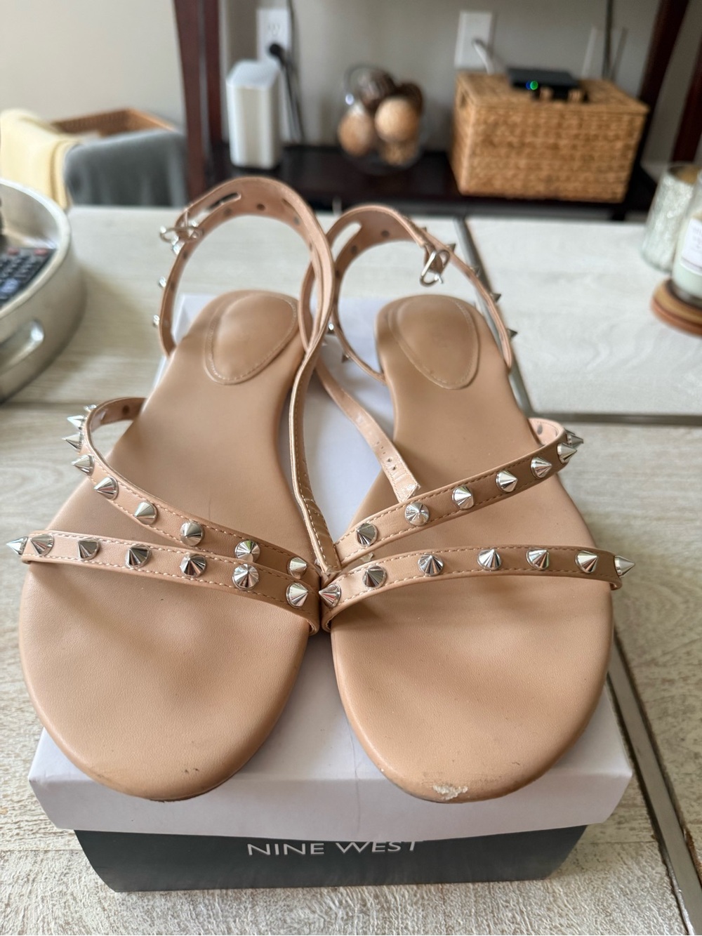 Nine West Women's Nude Studded Slingback Sandals size 12